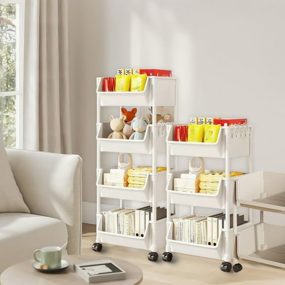 WKSCLPAI 3 Tier Plastic Shelving Unit Kitchen Storage Trolley Living Room Snack Shelf Book & Toy Organizer Bathroom & Toiletries Shelving Trolley