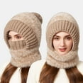 thumbnail image 1 of WKSCLPAI 3 in 1 Beanie Hat with Pom Pom Scarf and Mask, Womens Winter Warm Balaclava, Outdoors Windproof Knitted Scarf Hat with Ski Mask, 1 of 6