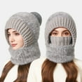 thumbnail image 1 of WKSCLPAI 3 in 1 Beanie Hat with Pom Pom Scarf and Mask, Womens Winter Warm Balaclava, Outdoors Windproof Knitted Scarf Hat with Ski Mask, 1 of 5