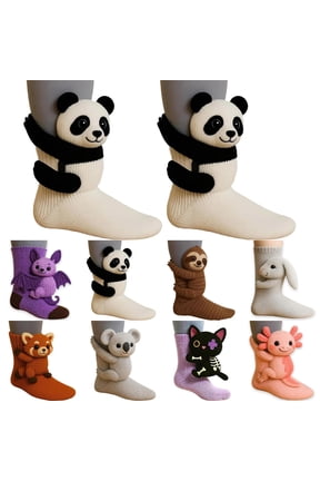 3D Knit Animal Socks, Cute Animal Themed Handmade Crocheted Animal Socks for Unisex, Winter Warm Socks, Christmas Gift for Women Men,Panda