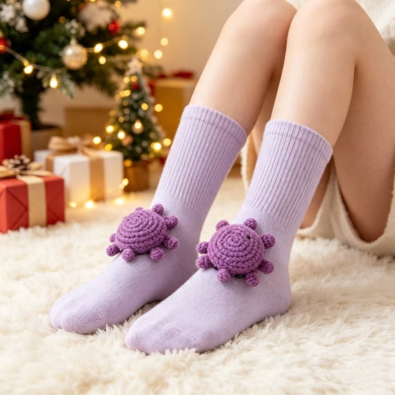 WKSCLPAI 3D Knit Animal Socks, Handmade Crocheted Animal Socks, Double-layer Cotton, Warm Embrace for Your Ankle, Christmas Gift Stockings, Octopus