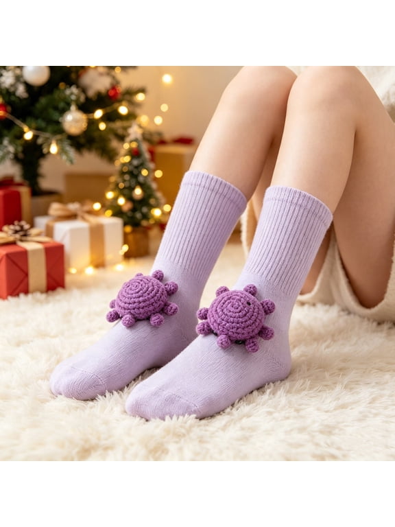 3D Knit Animal Socks, Handmade Crocheted Animal Socks, Double-layer Cotton, Warm Embrace for Your Ankle, Christmas Gift Stockings, Octopus