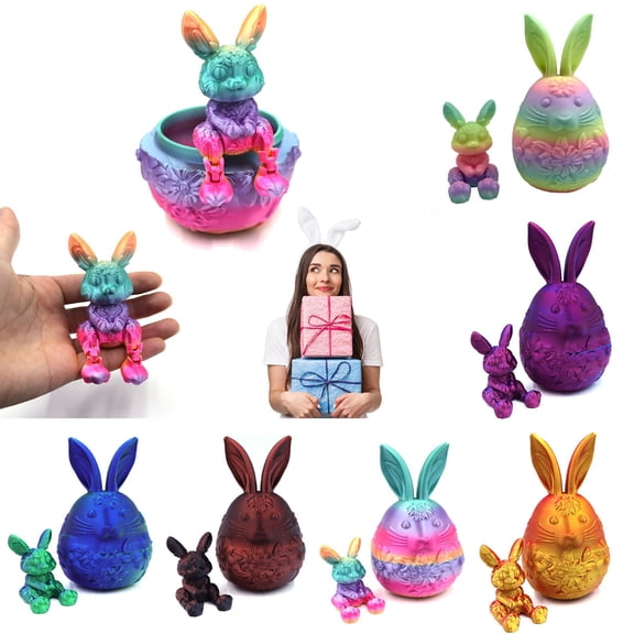 WKSCLPAI 3D Printed Easter Eggs with Bunny Inside, Creative Bunny Egg,Easter Basket Stuffers, Rabbit Available for Deployment, Easter Gifts Home Executive Desk Decor, Surprise Rabbit Eggs
