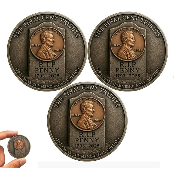 WKSCLPAI 3PCS Final Cent Memorial Keepsake Collection Decorations, 2025 Commemorative Penny Ornaments Tribute from 1909, Gift for Collectors & Historic Enthusiasts