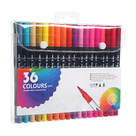 WKSCLPAI 48 Pcs Dual Brush Highlighter Pen, 36 Colored Art Marker Pens with Fine Nibs and Thick Soft Nibs, Multi-purpose Quick-Drying Color Pens for Writing Drawing Graffiti Art Supplies
