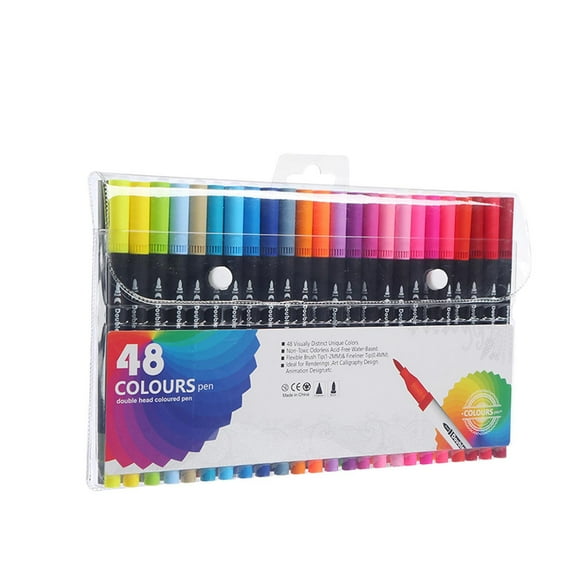 WKSCLPAI 48 Pcs Dual Brush Highlighter Pen, 48 Colored Art Marker Pens with Fine Nibs and Thick Soft Nibs, Multi-purpose Quick-Drying Color Pens for Writing Drawing Graffiti Art Supplies