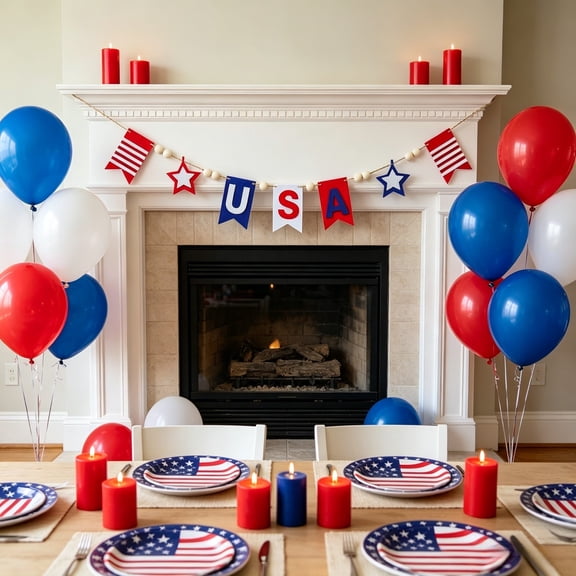 WKSCLPAI 4th of July Star and Stripe Banner Garland 87 Inch Red White Blue Pentagram String Flag for Independence Day Memorial Day Holiday Party Decor