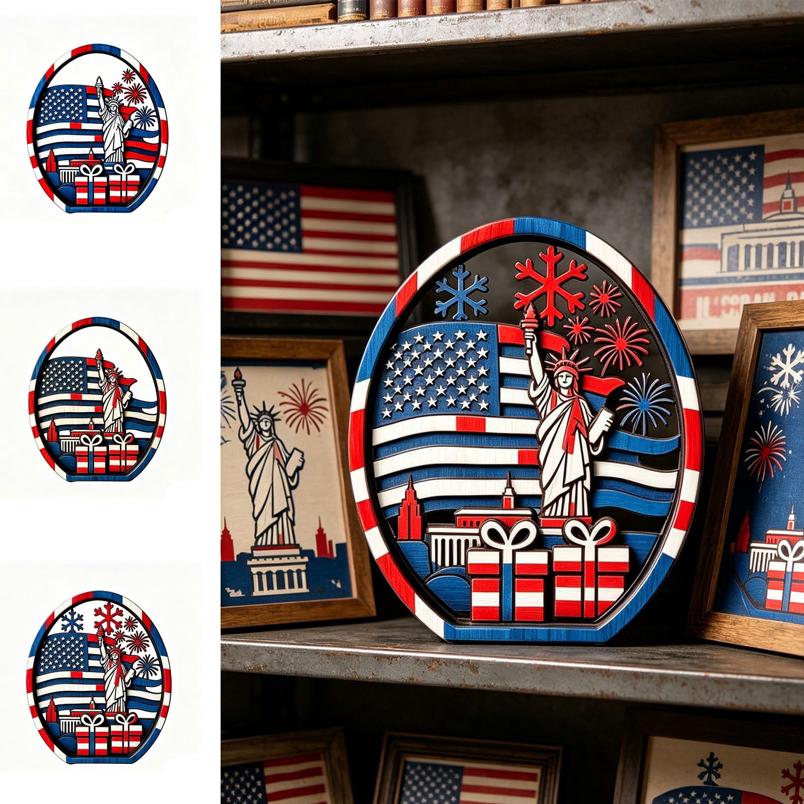 WKSCLPAI 4th of July Patriotic Wooden Layered Decor Independence Day ...