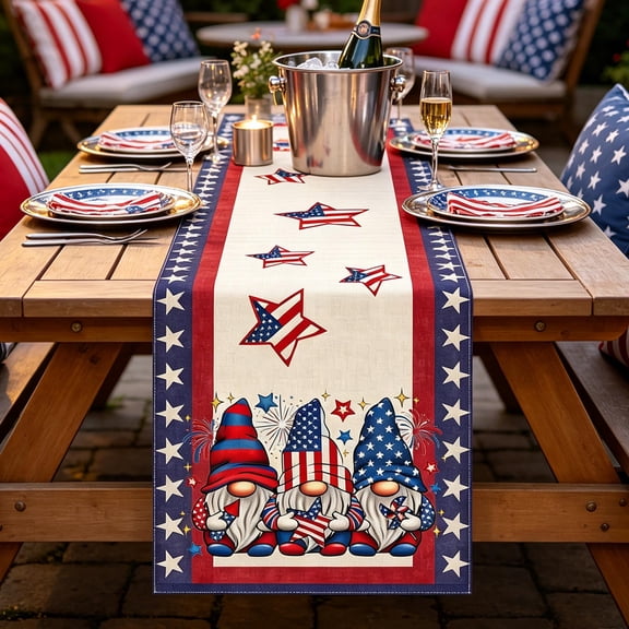 WKSCLPAI 4th of July Rustic Linen Tablecloth 72 Inch Home Decor for Independence Day Memorial Day Holiday Farmhouse Dining Table Centerpiece
