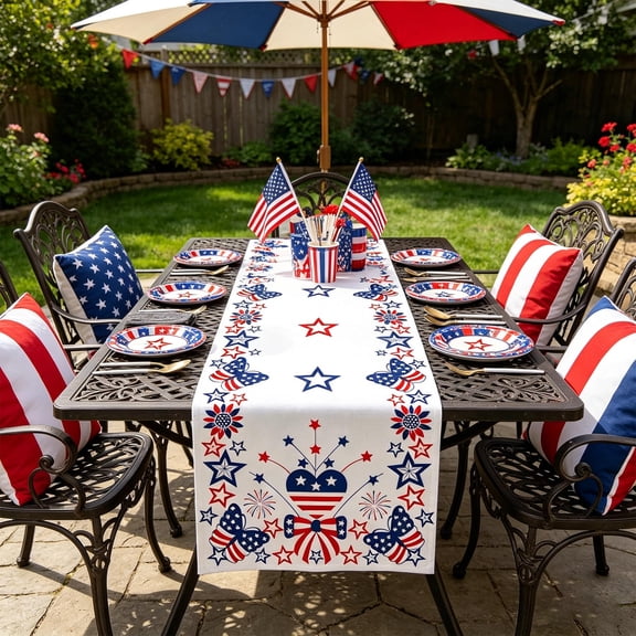 WKSCLPAI 4th of July Washable Linen Tablecloth 72 Inch Home Decoration for Independence Day Memorial Day 250th Celebration Dining Table Styling