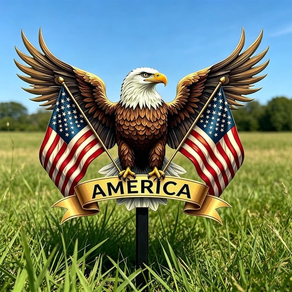 WKSCLPAI 4th of July Wrought Iron Eagle Decoration Metal Outdoor Yard Stake for Independence Day Memorial Day Patriotic Courtyard Display Decor