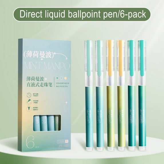 WKSCLPAI 6 Pcs Black Ink Gel Pen with Direct Liquid Filling, Quick-dry Ink Pens with Premium 0.5 mm Fine Point Pens, Smooth Writing with Even Ink Flow(Mint Manpo)