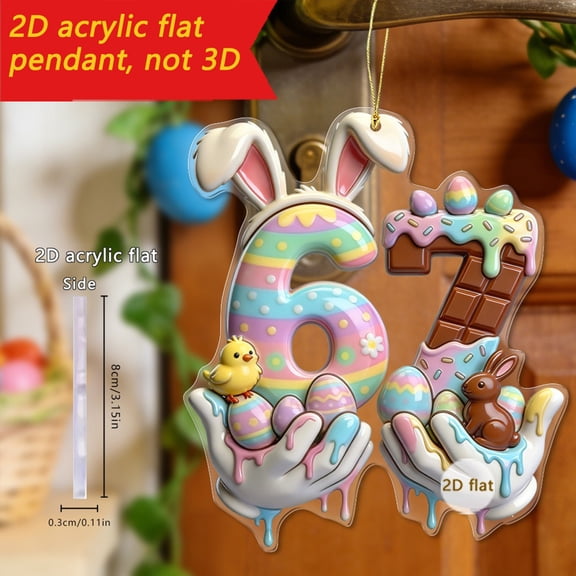 WKSCLPAI 67 Meme Easter Ornament, Cute Bunny Carrot 2D Acrylic Hanging Pendant, Trendy Holiday Decor for Easter Tree Wreath Wall Party Home Kitchen