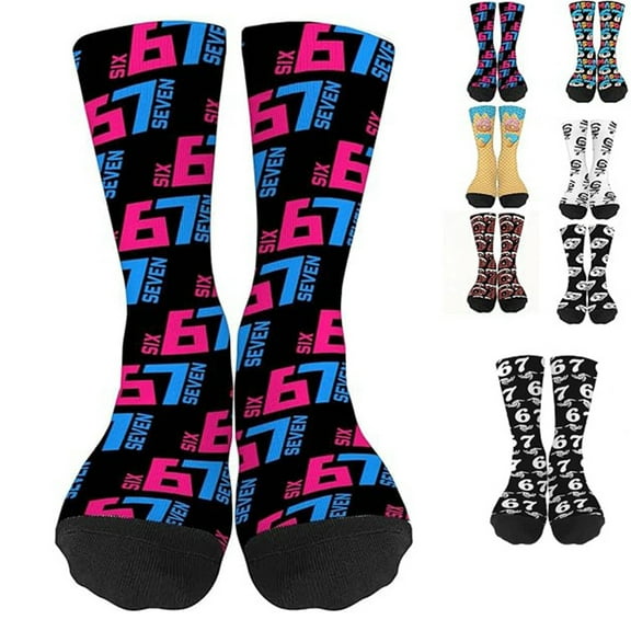 WKSCLPAI 67 Socks Funny Meme Mason Novelty Six Seven Crew Socks for Boys Girls Novelty 6 7 Baseball Socks for Men Women Unique Gifts(One Size Fits Most, Style K)