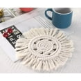 thumbnail image 1 of WKSCLPAI Absorbent Coasters for Drinks, Thickened Hand-Woven Cotton Placemats with Fringe, Bohemian Style White Coffee Mug Coasters, Non-slip Table Cutlery Mat, White, Wheels Shaped, 1 of 2