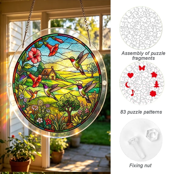 WKSCLPAI Acrylic Puzzles Suncatcher Window Hanging 83 Piece Heat Resistant Non Deform Acrylic Catcher for Greenhouse Solarium Window