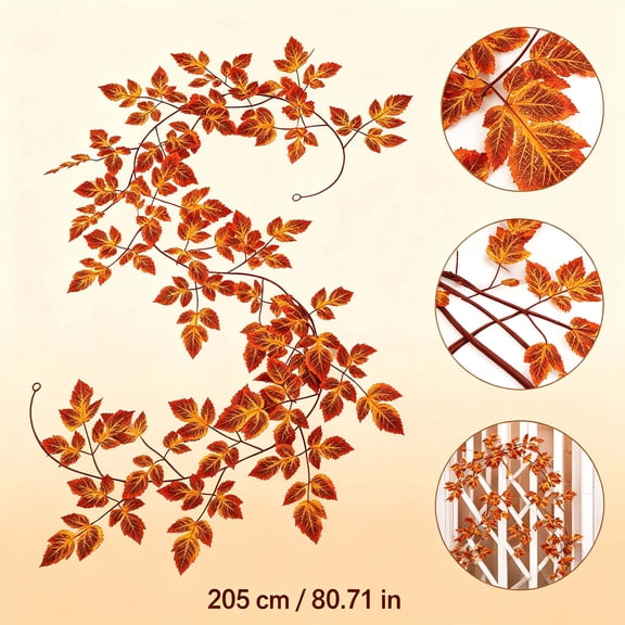 WKSCLPAI Artificial Autumn Maple Leaf Garland, 6.6Ft Fall Foliage Vine for Table, Mantel, Railing, Farmhouse Thanksgiving Fall Decoration for Home