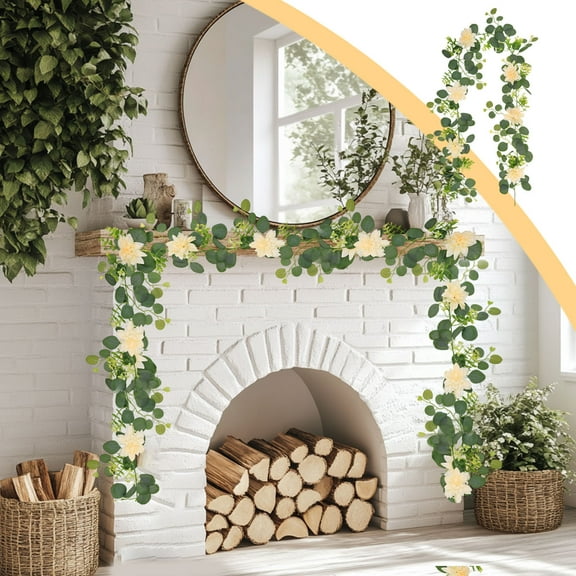 WKSCLPAI Artificial Eucalyptuss Leaf Camellia Rattan,70.9 Inch Simulation Flower Decorative Rattan for Home Outdoor Garden Windows Railing Wedding Party Decor