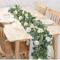 thumbnail image 1 of WKSCLPAI Artificial Garland Ratten with Flowers7 White Roses Breath Garland Floral Garland for Wedding Party Centerpiece Table Runner Decor, 6FT, 1 of 7
