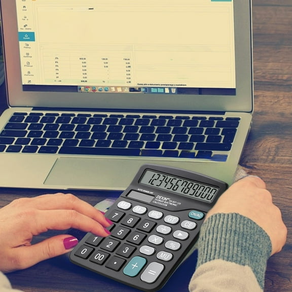 WKSCLPAI Basic Standard Calculator-Battery and Solar Dual Powered Charging, Portable Desktop Calculator with 12-Digit LCD Display, Small Calculator for Office, Computing, Daily Use, Black