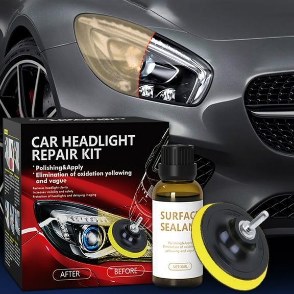 WKSCLPAI Car Headlight Repair Kit Headlight Cleaner & Polisher with Repair Fluid,Abrasive Paste,and Polishing Tools Easy Diy Restoration for Crystal Clear Headlights Includes Electric Drill Adapter
