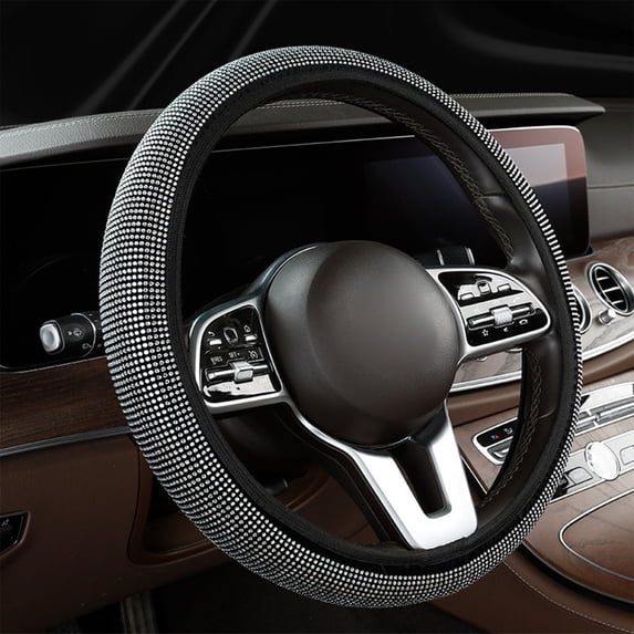 WKSCLPAI Car Steering Wheel Cover,Summer Rhinestone Steering Wheel Cover, Crystal Diamond Bling Car Wheel Protector for Women, Universal Fit 14-16 Inches, Non-Slip Velvet Material, Easy Installation