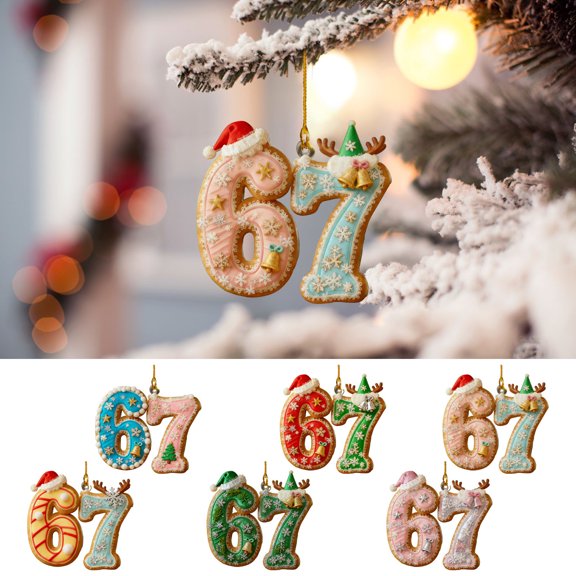 WKSCLPAI Christmas 67 Ornament Funny 67 Meme Ornaments 2D Acrylic Xmas Tree Hanging Decorations - Cute Gingerbread Festive Decor Gift for Woman with Refined & Humor