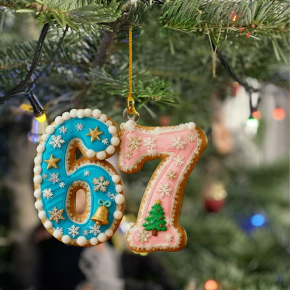 WKSCLPAI Christmas 67 Ornament Funny 67 Meme Ornaments 2D Acrylic Xmas Tree Hanging Decorations - Cute Gingerbread Festive Decor Gift for Woman with Refined & Humor
