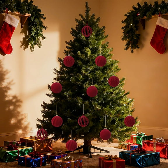 WKSCLPAI Christmas Balls Christmas Tree Ornaments Sets, 12 Pcs Velvet Memory Sphere Ornament for Christmas Tree Decor Xmas Hanging Ornaments Christmas Tree Decoration 2.4 Inch