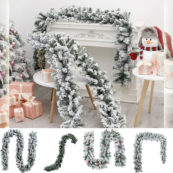 WKSCLPAI Christmas Garland 6.5 FT Artificial Snow Flocked Christmas Decorations Christmas Decor Garland Realistic Flexible PVC Garland for Mantel, Front Door, Window, Staircase Indoor