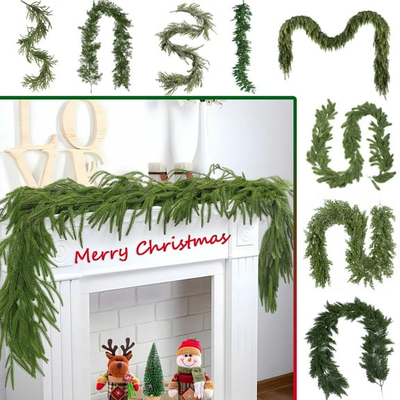 WKSCLPAI Christmas Garland, 6FT Christmas Norfolk Pine Garland,Realistic Cedar Garland Artificial Pine Cypress Vines,Greenery Garlands for Mantel Winter Holiday Party Xmas Indoor Decor