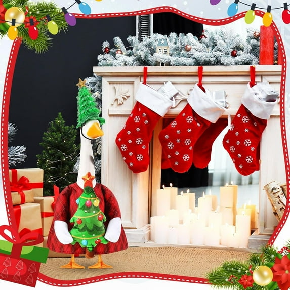 WKSCLPAI Christmas Porch Goose Outfits Xmas Gooses Clothes Fit for 23 Inches Yard Goose Statue Winter Valentine St. Patrick Festivals Lawn Goose Clothing Patio Lawn Outdoor Decoration #D