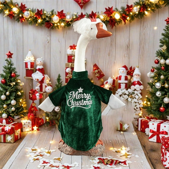 WKSCLPAI Christmas Porch Goose Outfits Yard Goose Statue Christmas Costume Plush T-Shirt Yard Goose Clothes wih Hat for 17 Inch Goose Statue Patio Garden Outdoor Indoor Decor(Green S)