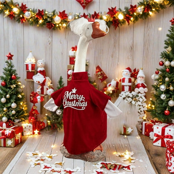 WKSCLPAI Christmas Porch Goose Outfits Yard Goose Statue Christmas Costume Plush T-Shirt Yard Goose Clothes wih Hat for 23 Inch Goose Statue Patio Garden Outdoor Indoor Decor(Red M)
