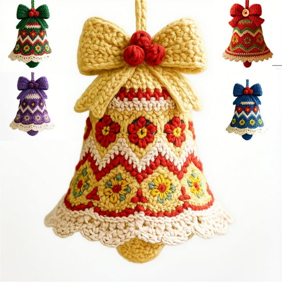 WKSCLPAI Christmas Tree Decoration Crochet Christmas Bell Ornament Kit, Hand-Knitted Santa Claus Bells Decoration, Perfect Beginner Christmas Kit for Crafting a Personalized