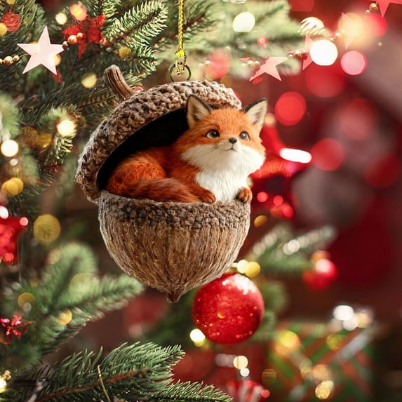 WKSCLPAI Christmas Tree Ornaments, 8cm 2D Printed Acrylic Forest Animal Acorn Hanging Pendants, Rustic Festive Indoor Xmas Home Holiday Party Decoration Supplies, Style C