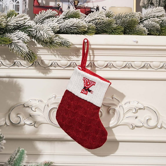 WKSCLPAI Christmas stockings,red knitted socks,personalized gift socks,Embroidered Letters Personalizable,Holiday Gift Socks, 19.5" x 15.5"