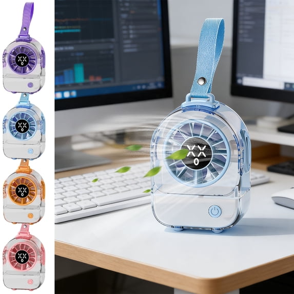 WKSCLPAI Clip Fan Transparent High Power Mini Pendant Handheld Desktop Outdoor USB Rechargeable High Airflow White Blue