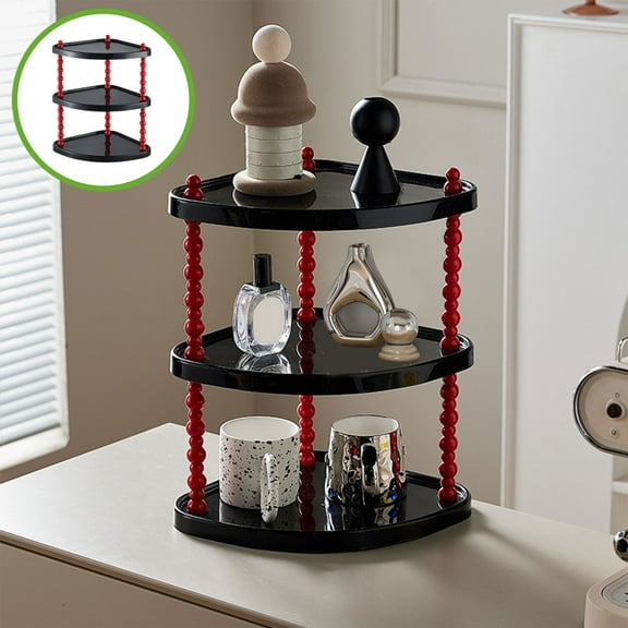 WKSCLPAI Cream Style 3-layer Living Room Storage Shelf Corner Shelf Desktop Mug Storage Rack Aromatherapy Perfume Cosmetic Organizers(Black & Red)