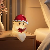 WKSCLPAI Cute Ghost Reading Book Lamp with Christmas Hat, Halloween/Christma Glow Spirit Decor for Desktop, 3D LED Light Decorations for Indoor Home Table Centerpiece Bedroom Decor Gifts, 5.9"