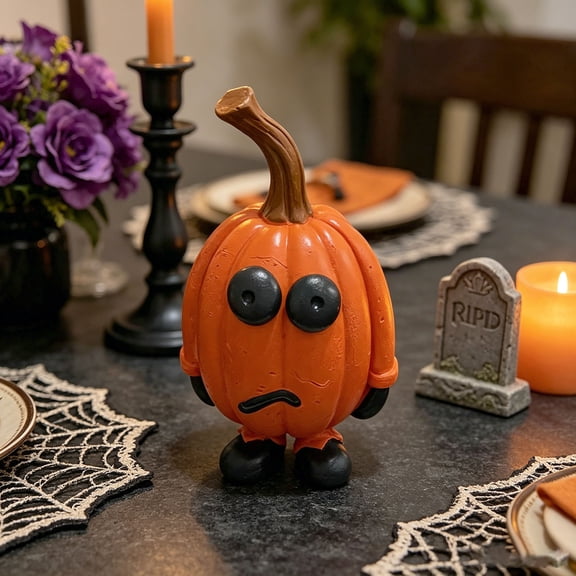 WKSCLPAI Cute Pumpkin Character Resin Figurines, Halloween Decor with Funny Expressions for Tabletop Shelf Home Garden Indoor Display