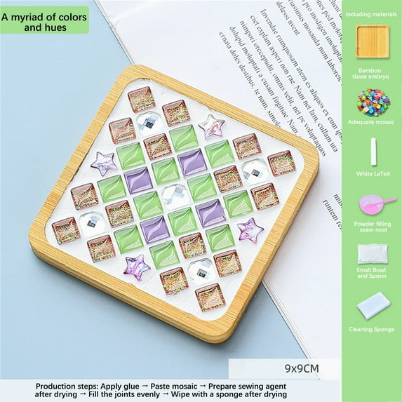 WKSCLPAI Diamond Painting Coasters, Wooden Insulating Cup Mats, Handmade Self-made Coasters with Colorful Glitter Patches, Create it in Your Favorite Style!