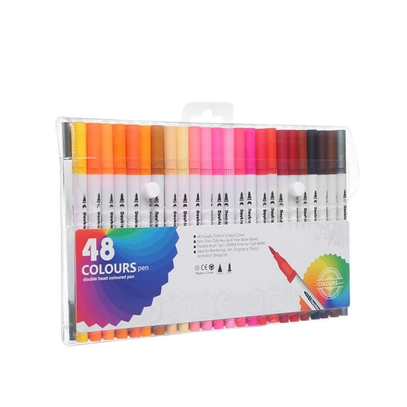 WKSCLPAI Dual Brush Markers 48 Colored Art Marker Pens, Fine Point and Brush Tip Highlighter Pen for Adult Coloring Books Bullet Journals Planners Art Supplies 48 Pcs White Pen-holder
