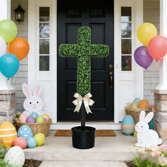 WKSCLPAI Easter Artificial Yellow Poplar Tree Decoration Potted Figurine, Home & Tabletop Holiday Decor