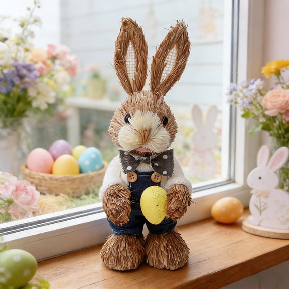 WKSCLPAI Easter Bunny Decorations, Hand-woven Rabbit Sculpture Decor, Cute Tabletop Decoration for Easter Party, Home Mantel, Centerpiece & Housewarming Gift, Spring Home Accent, Blue C