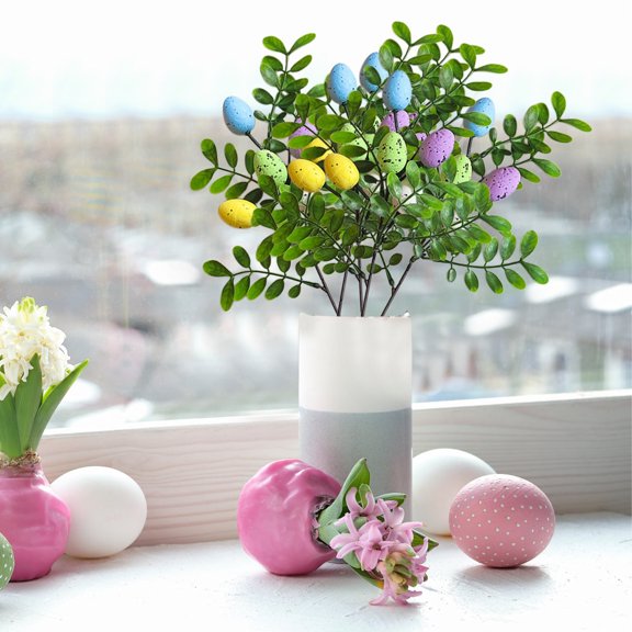 WKSCLPAI Easter Egg Pick Figurine – Faux Floral Stem Decor, Indoor Spring Arrangement, Singl Style Egg Bouquet for Table Scene