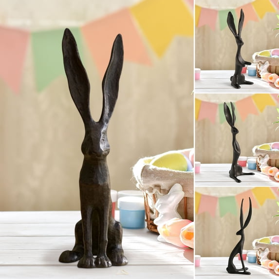 WKSCLPAI Easter Rabbit Figurine, 10" Handcrafted Abstract Animal Sculpture, Bunny Statue Centerpiece Modern Minimalist Indoor Spring Home Decor, Easter Gift for Homeowners, #A