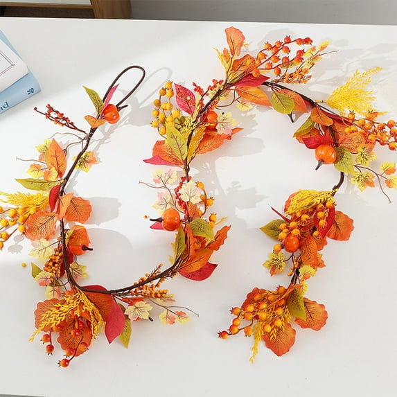 WKSCLPAI Fake Vines for Halloween Christmas Decorations 67" Faux Pumpkin Rattan Halloween Pains Decoration Pinecone Maple Leaf Pumpkin Rattan Christmas Holiday Hanging Decoration