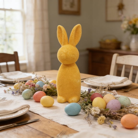 WKSCLPAI Flocked Bunny Easter Table Decor, Fuzzy Flocked Rabbit Figurine for Easter & Spring Centerpieces, Decorative Bunny Sculpture Collectibles Gift for Home Indoor Decor