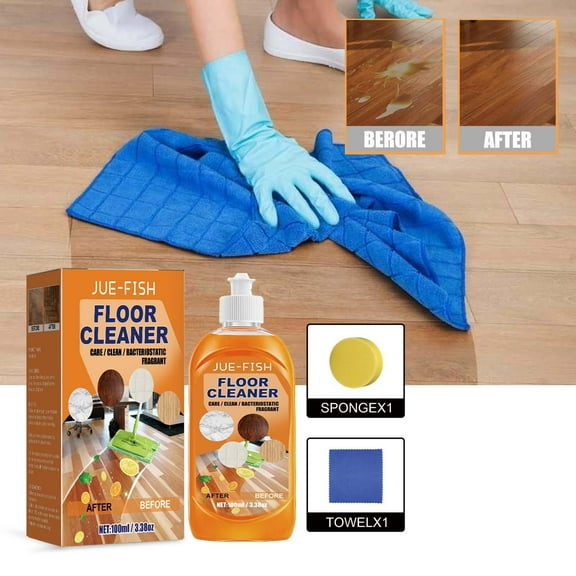WKSCLPAI Floor Cleaner Set of 2 Multipurpose High Effective Floor Cleaning Solution Wood Floor Cleaner and Polish Fresh and Non-irritating Set Includes 2 Towel and 2 Sponge Wipe
